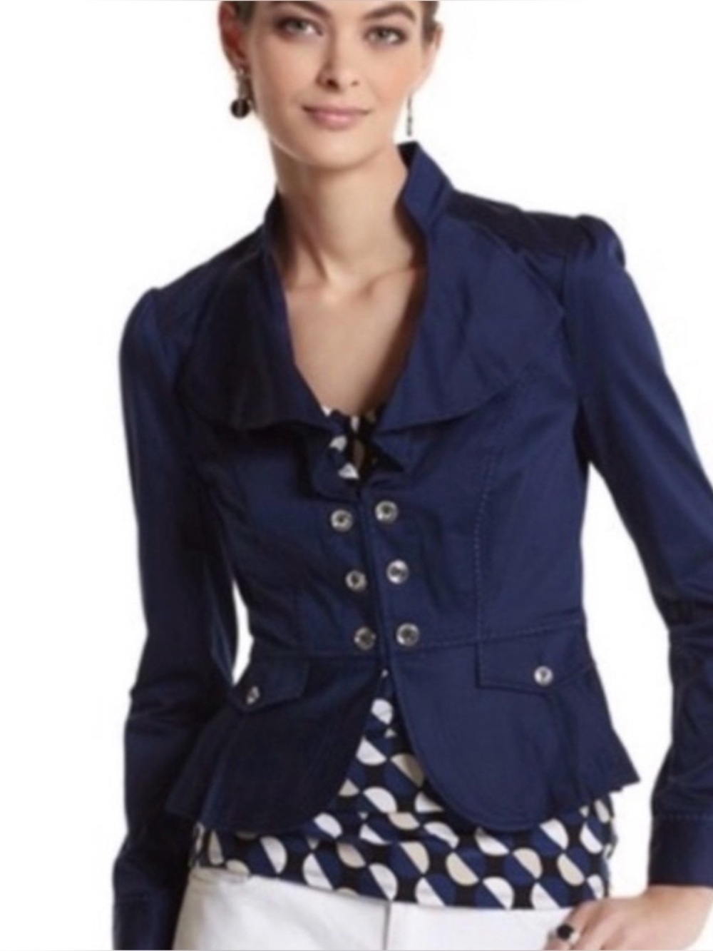 White House Black Market Royal Blue Ruffle Peplum Jacket – Size 2